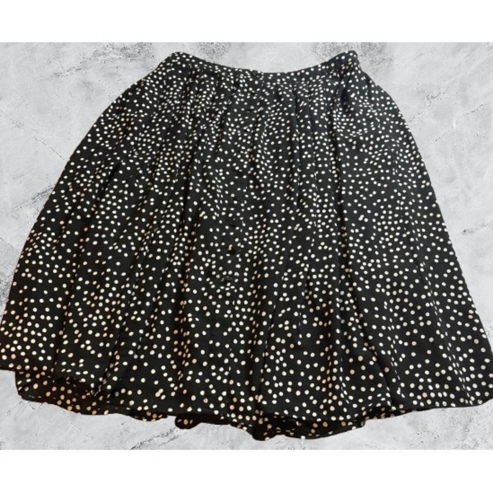Talbots Plus Petite Black White Polka Dot A-Line Midi Skirt 14WP Pleated Crepe